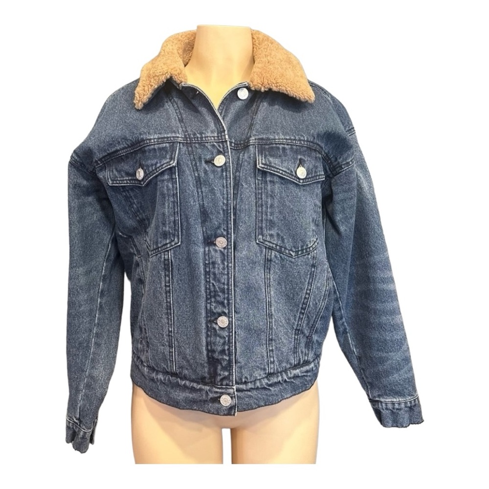 Anthropologie Pilcro Faux Sherpa Collar Denim Button Up Jean Jacket Size‎ Small - Picture 2 of 16